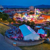 an image of carnival rides at night