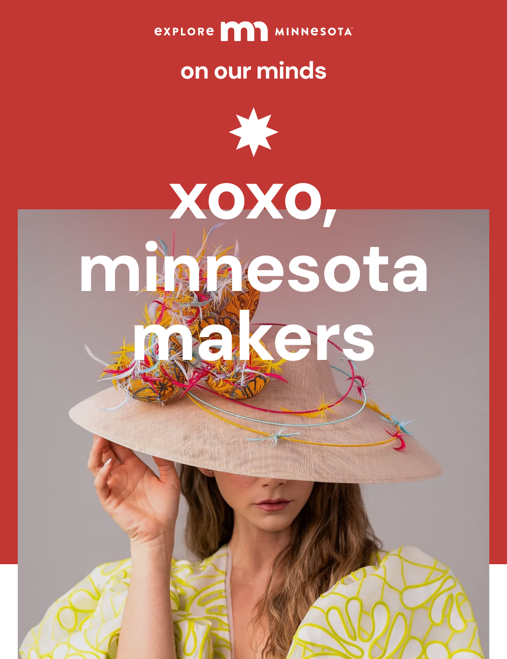explore minnesota | on our minds | xoxo, minnesota makers | woman hiding her eyes under a beautifully crafted hand-milled hat.