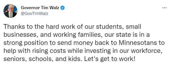 Governor Walz posts on budget surplus 