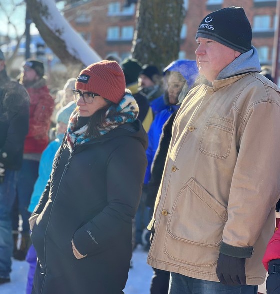 Governor Walz and Lt. Governor Flanagan stand outside at memorial 