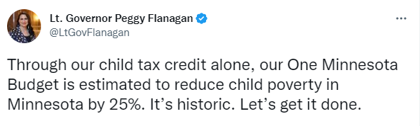 tweet on the Governor's child tax credit plan 