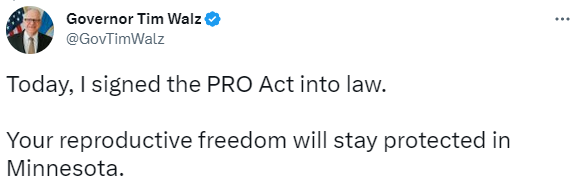 Tweet on signing the PRO Act 