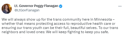 Lt Gov Flanagan tweet on trans youth rights