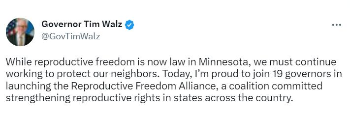 Gov Walz on Reproductive Freedom Alliance