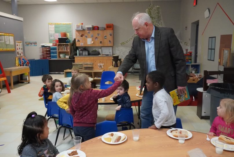 Governor Walz talks to kids at child care center 