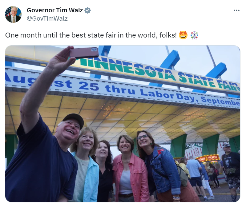 Governor Walz tweet about the MN State Fair