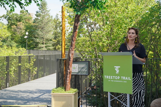 Lieutenant Governor Flangan speaks at the opening of the Minnesota Zoo's Treetop Trail