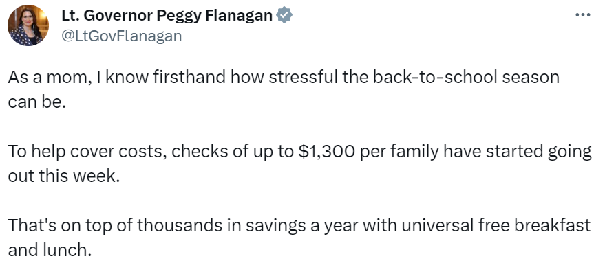 Lieutenant Governor Flanagan tweet: "As a mom, I know firsthand how stressful the back-to-school season can be."