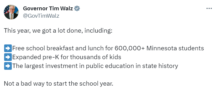 Tweet from governor Walz 