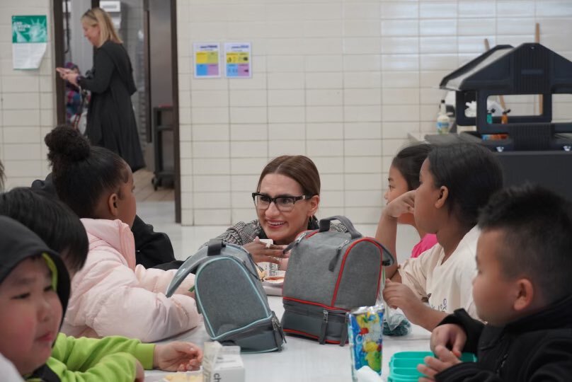 Lt. Governor Flanagan talking with kids