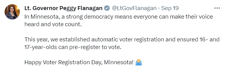 Tweet on voter registration 