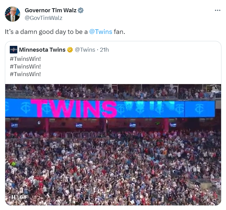 Governor Walz cheers on Twins in social media post