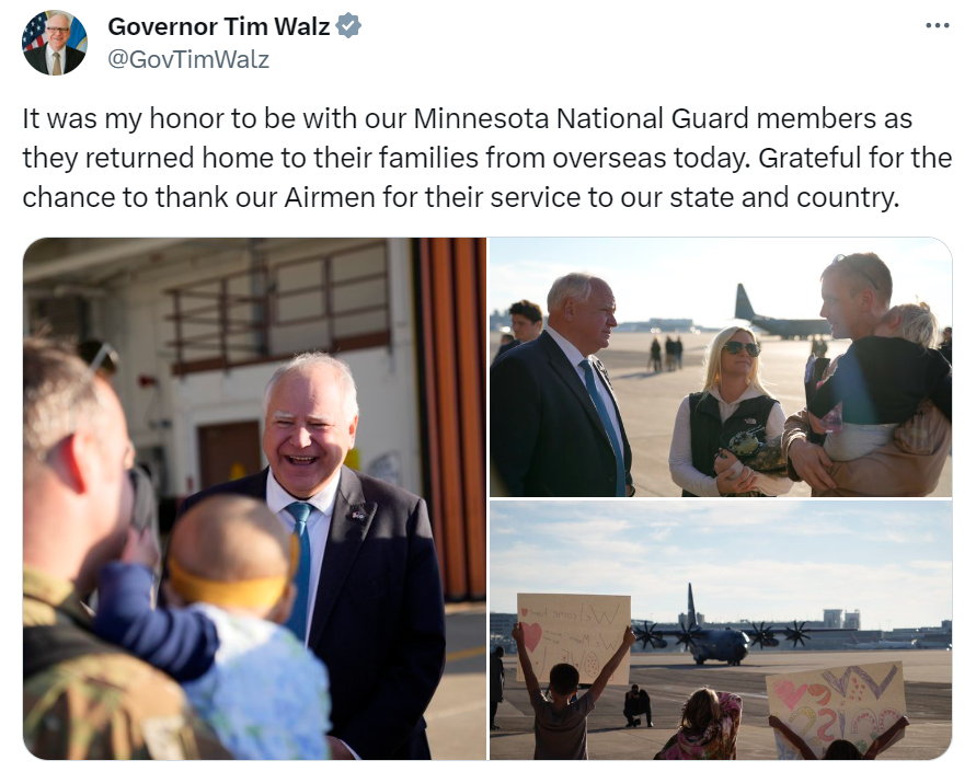 Governor Walz greets returning airmen.