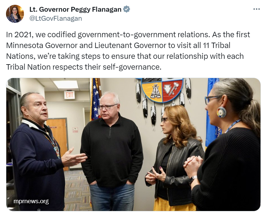 Governor Walz and Lieutenant Governor Flanagan meet with Tribal leaders.