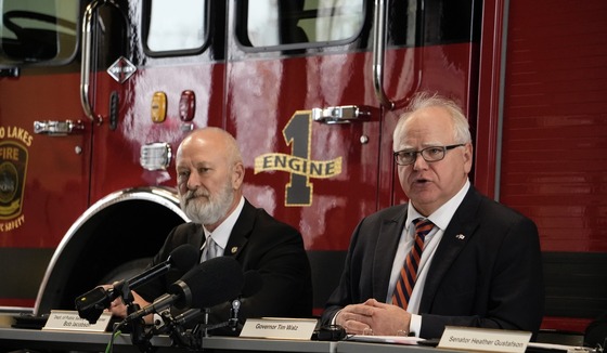 Governor Walz speaks at a roundtable at the Lino Lakes Fire Station