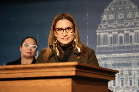 Lieutenant Governor Flanagan speaks to press from the Capitol Press Center