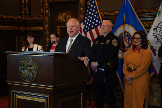 Governor Walz speaks to press from the State Capitol.