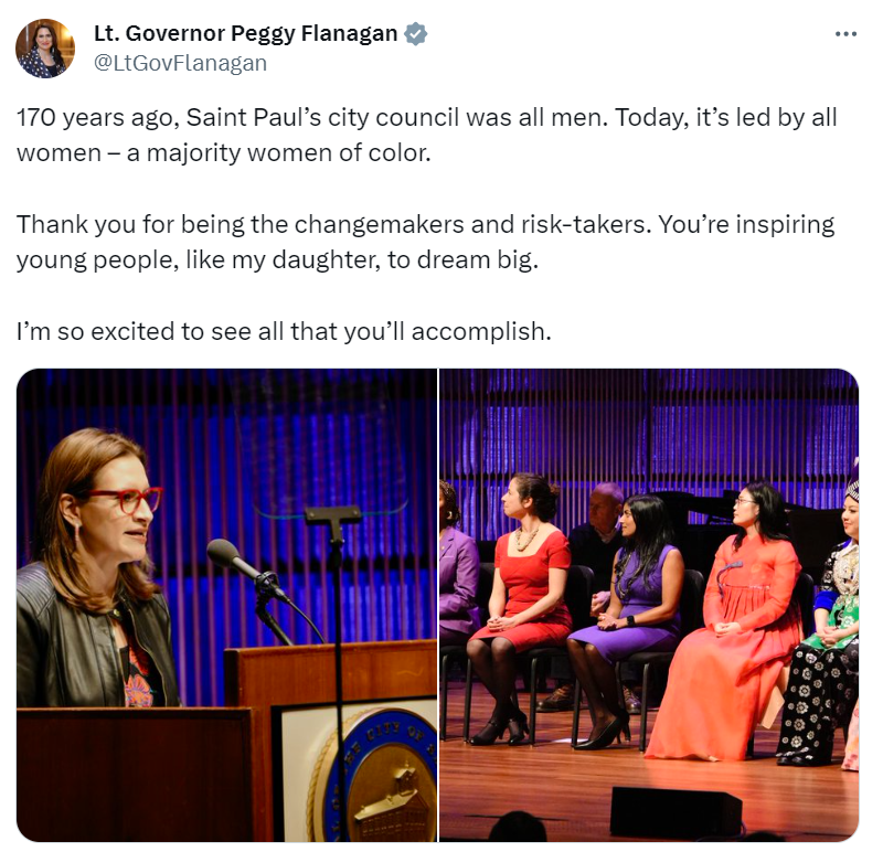 Lieutenant Governor speaks at the Inauguration of the historic all-female Saint Paul City Council