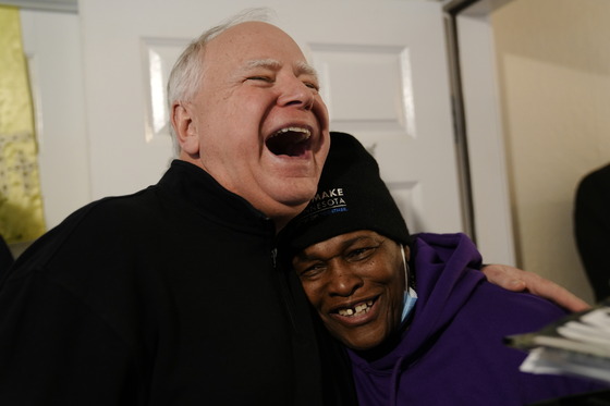 Governor Walz shares an embrace with Deb, a home care worker, to celebrate the pay increase.