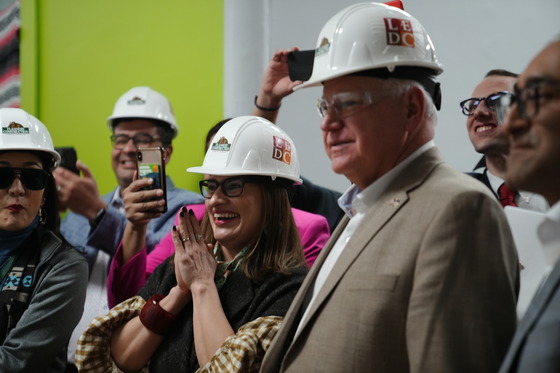 Governor Walz and Lt. Governor Flanagan watch as ground is brokem on Plaza Del Sol