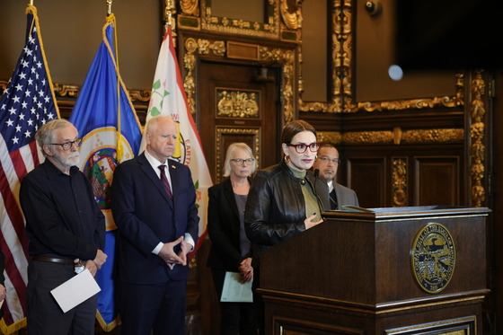 Governor Walz speaks to press from the State Captiol