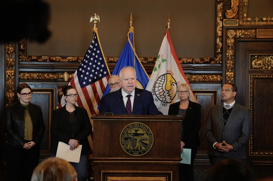 Governor Walz speaks to press from the State Capitol