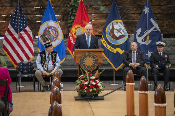 Governor Walz speaks at the ship-naming for Force Master Chief Fairbanks