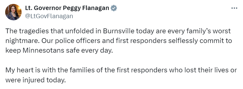 Lieutenant Governor Flanagan honors the service and sacrifice of the three Bunrsville first responders who were killed on Sunday.