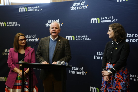 Governor Walz speaks to press at the ExploreMN Tourism Conference