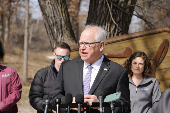 Governor Walz speaks to press at Theodore Wirth Regional Park