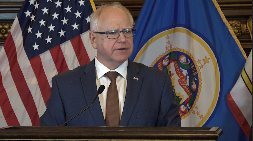 Governor Walz speaks to press at the State Capitol after the release of the Governor's Supplemental Budget
