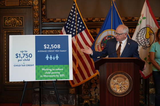 Governor Walz speaks to press in the Minnesota State Capitol