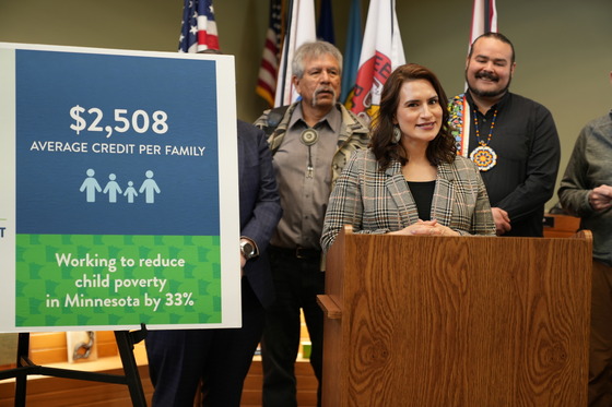 Lt. Governor Flanagan speaks to press about the Child Tax Credit at Bemidji City Hall