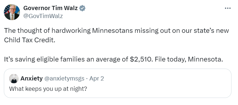 Governor Walz encourages Minnesotans to file for the Child Tax Credit