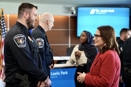 Lt. Governor Flanagan greets St. Louis Park police officers