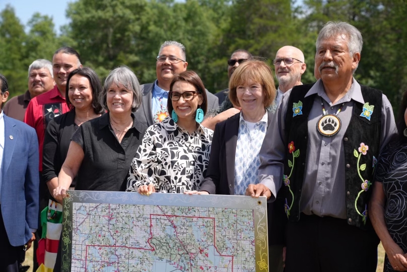 Lt. Governor Flanagan celebrates the Leech Lake land resotration with federal, state, and tribal leaders