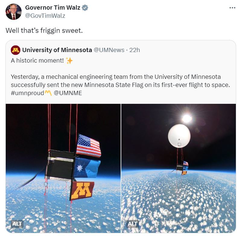 Governor Walz celebrates the new Minnesota flag being flown in space