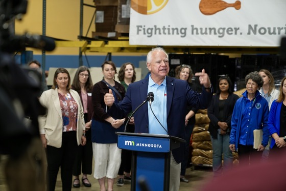 Governor Walz delivers remarks to the press at the Food Group in New Hope