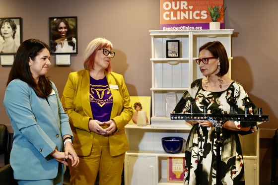 Lt. Governor speaks to press at Whole Women's Health's clinic in Bloomington