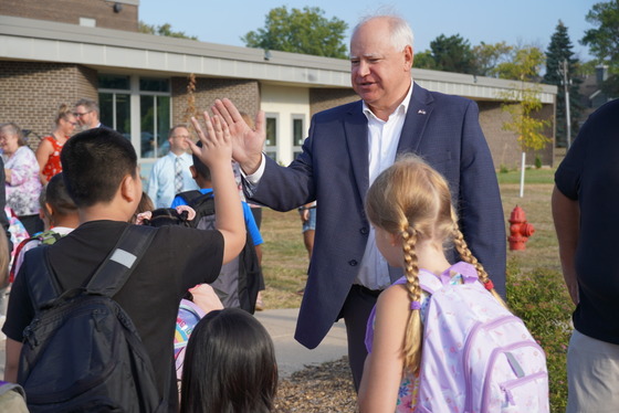 Governor Walz greets students on the first day of school