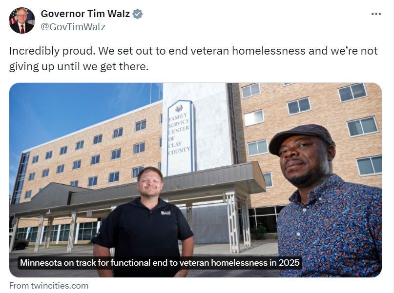 Governor Walz celebrates Minnesota being on track to end veteran homelessness in 2025