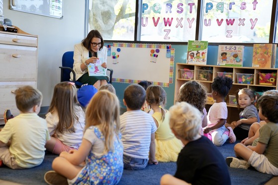 Lieutenant Governor Flanagan reads to students at a child care center in Plymouth