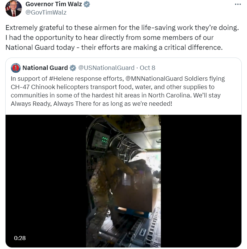 Governor Walz thanks Minnesota National Guard members for their hurricane assistance efforts