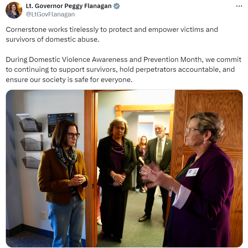 Lt. Governor Flanagan tours Cornerstone's domestic violence crisis call center