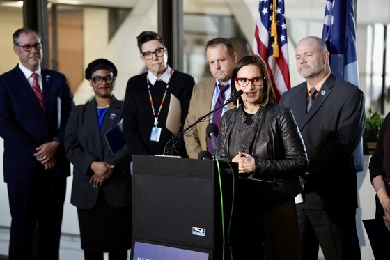 Lt. Governor Flanagan speaks to press at Hennepin County Government Center