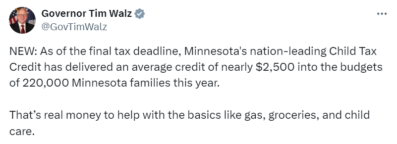 Governor Walz celebrates Minnesota's nation-leading Child Tax Credit