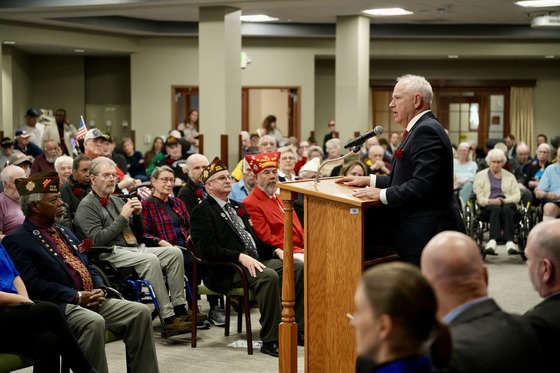 Governor Walz speaks at the Minneapolis Veterans Home