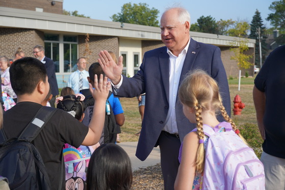 Governor Walz greets students on the first day of school