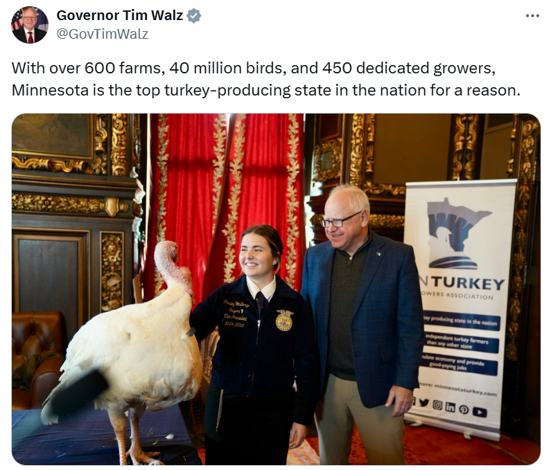 Governor Walz presents Minnesota's official Thanksgiving Turkey