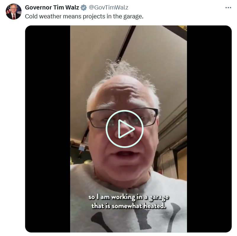 Governor Walz shares a video of him doing car repairs at home